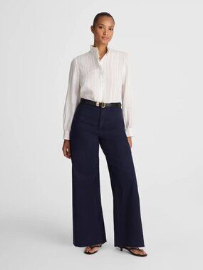 Madewell The Curvy Wide-Leg Pant in Garment-Dyed Twill in Midnight Navy, Size 26